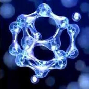 Arrangement of water molecules that have lost their structure and are in a disorganized pattern.